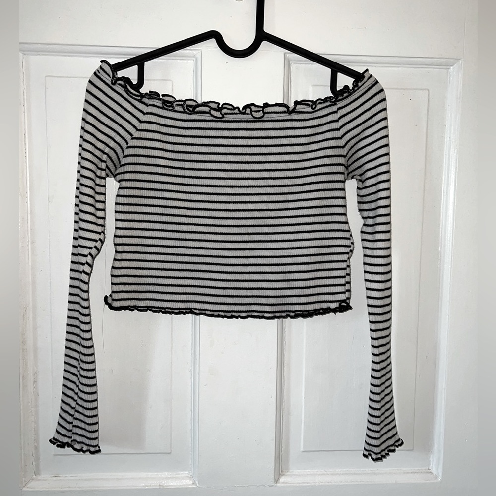 Divided striped off the shoulder crop top